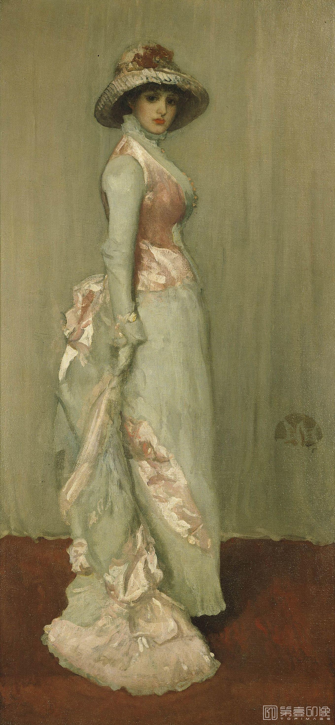 油画-美国弗里克美术馆藏画-James McNeill Whistler - Harmony in Pink and Grey, Portrait of Lady Meux, 1881-1882-099